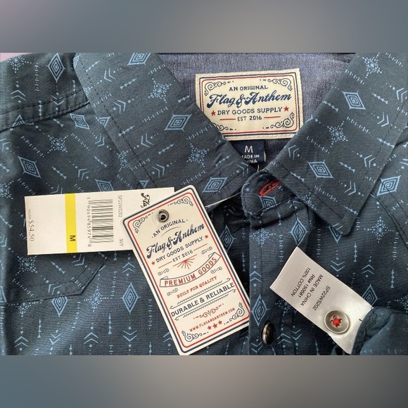 Flag & Anthem Mens Western Shirt Plaid Snap Button Up Medium Blue Navy Light NWT - Picture 3 of 10